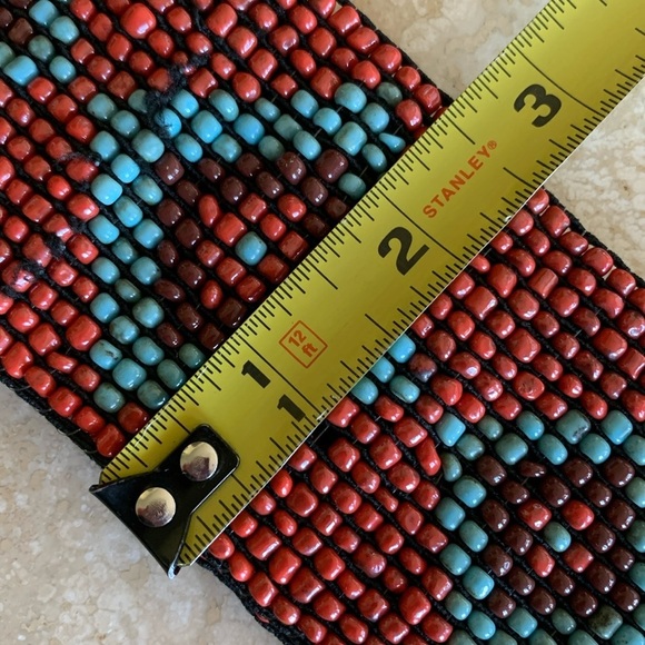BEADED STATEMENT BELT red, blue/maroon diamonds. Stretchy. VINTAGE, ARTISAN M main image 6